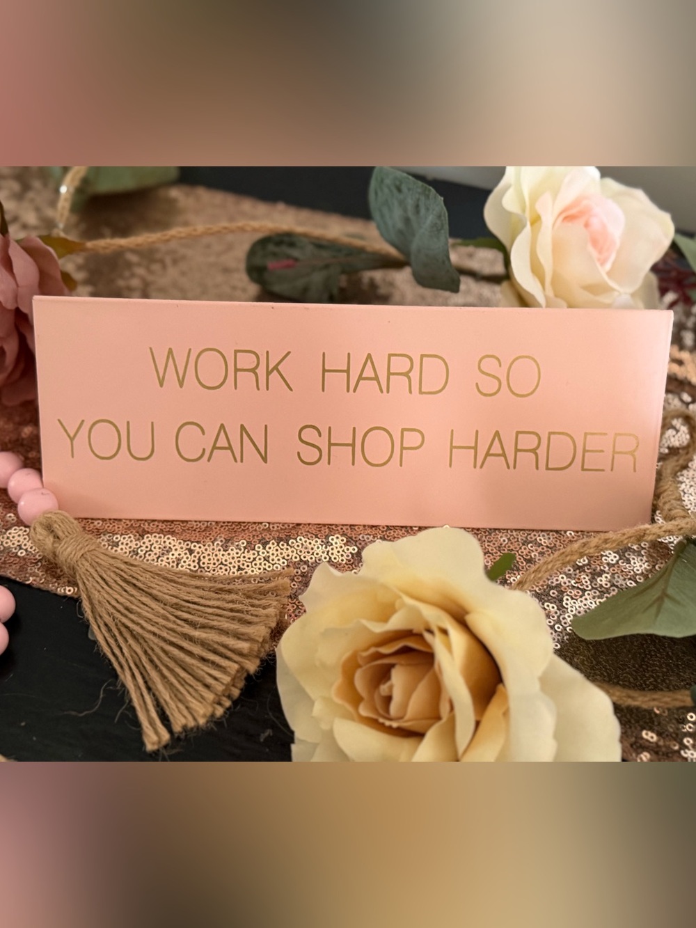 Pink Decorative Sign with Floral Garland